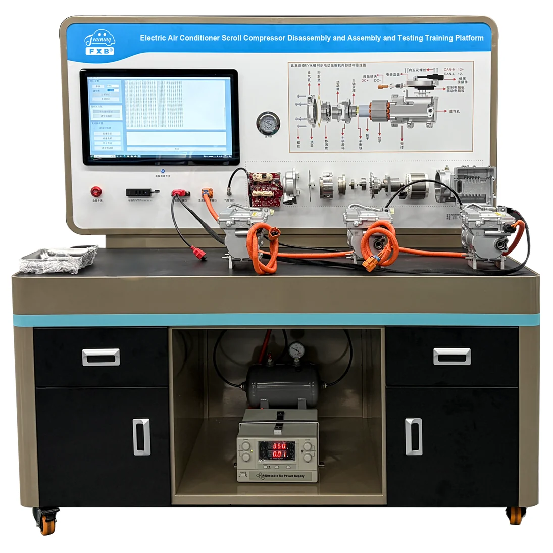 Banco de desarmado, armado y prueba de compresor scroll eléctrico de aire acondicionado (foto del fabricante)